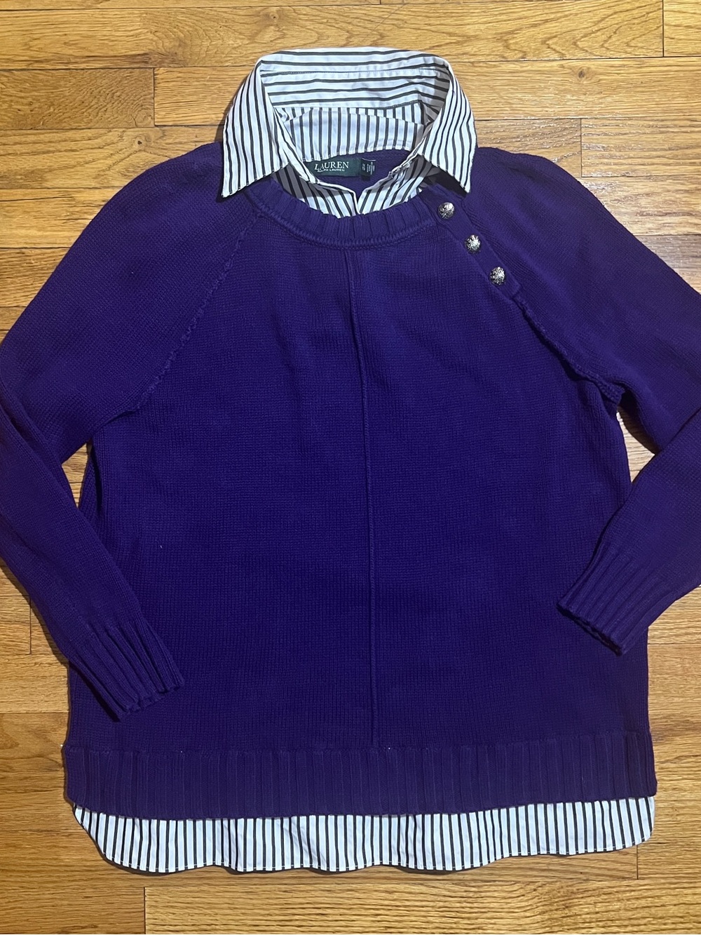 Lauren Ralph Lauren Womens Plus 1X Purple Knit Cotton Crewneck Raglan Sweater